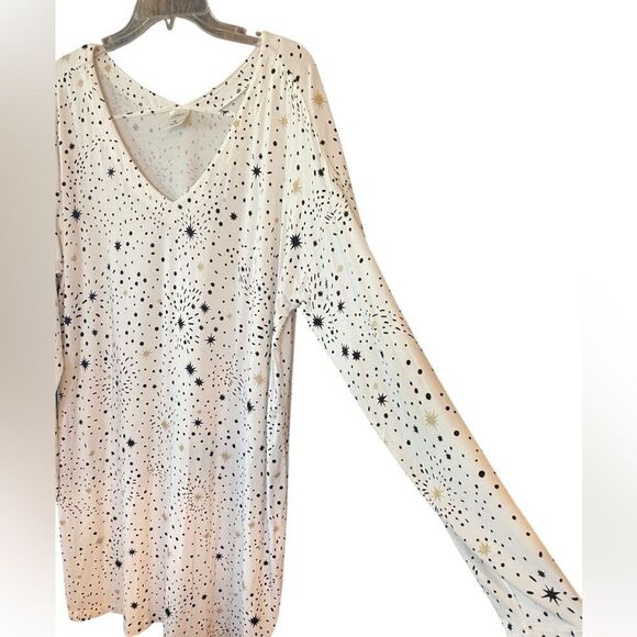 Soma Sz XL Cool Nights Black White Star Pattern V-Neck Nightgown Loungewear - Picture 3 of 9
